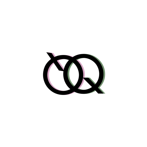 The Queer Bride Logo, two Q's linked together, with pink and green shadow.